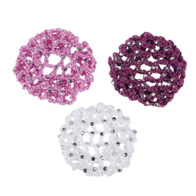 FRCOLOR 3-Piece Polyester Hair Nets with Mesh Design and Rhinestones
