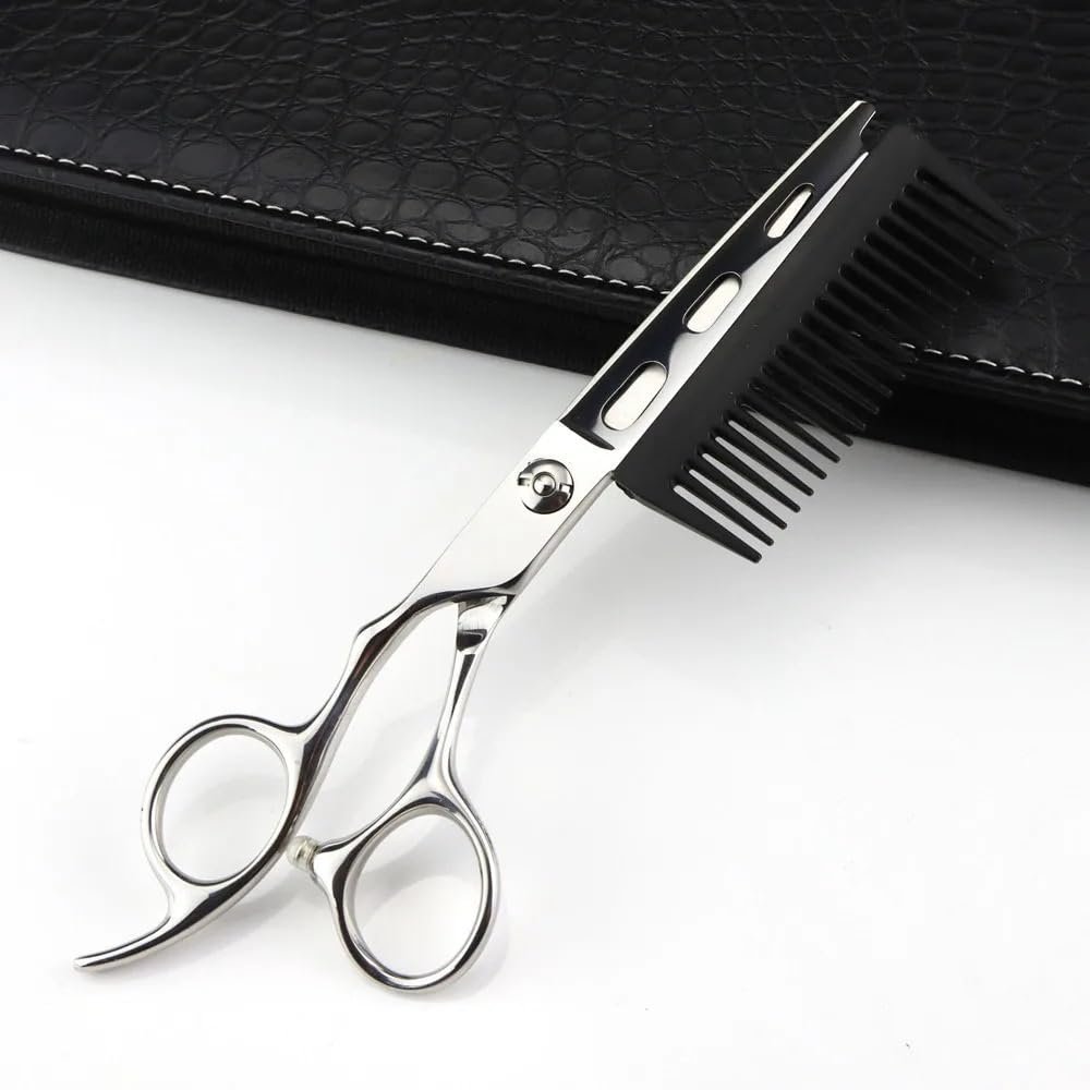 SnamicE 6-Inch Professional JP440C Left-Handed Hair Cutting Scissors with Comb, Silver, 2-in-1