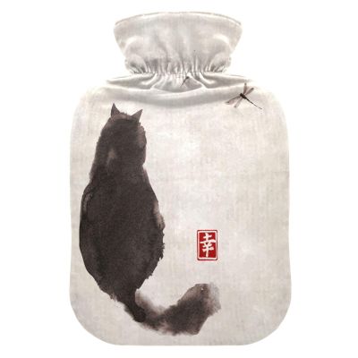 Hot Water Bottle with Cover, Cat Painting, 2 L, Leak-Resistant