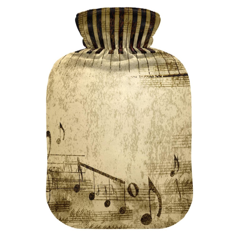 Hot Water Bottle with Cover, Vintage Piano, 2 L, Leak-Resistant