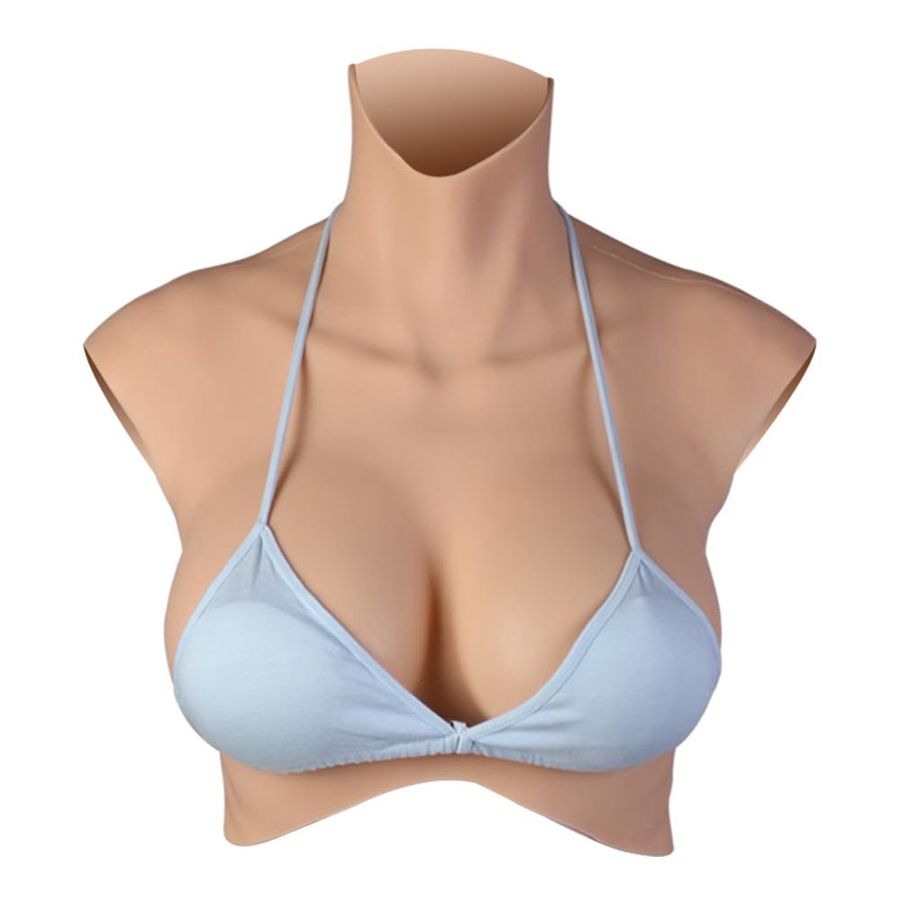 CRRCLSY Realistic Silicone Breastplate, Fake Breasts for Cosplay, Crossdressers and Drag Queens (Cream, B-Cup Silicone Filler) (Brown, B-Cup Silicone Filler)