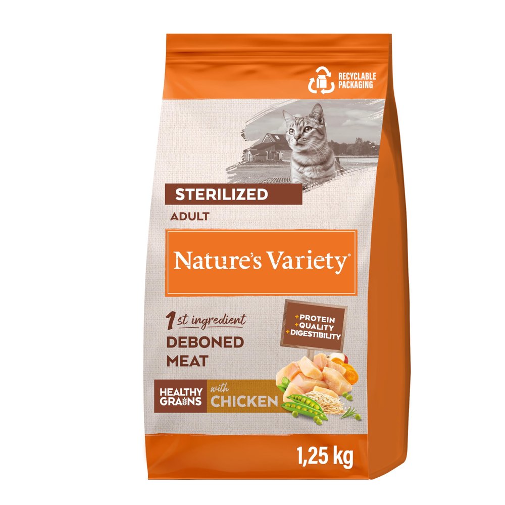 Nature's Variety Healthy Grains Dry Food for Sterilized Cats, Chicken, 1.25 kg