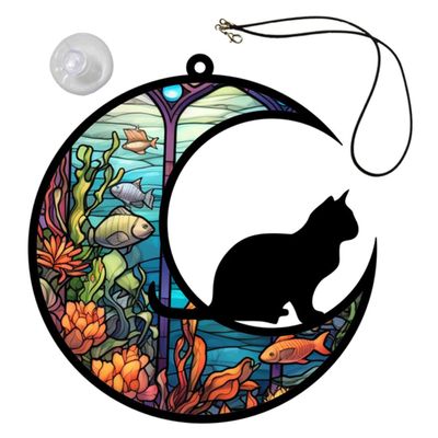 PRETYZOOM Acrylic Cat Ornament - Moon Shape