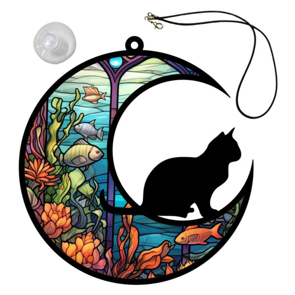 PRETYZOOM Acrylic Cat Ornament - Moon Shape