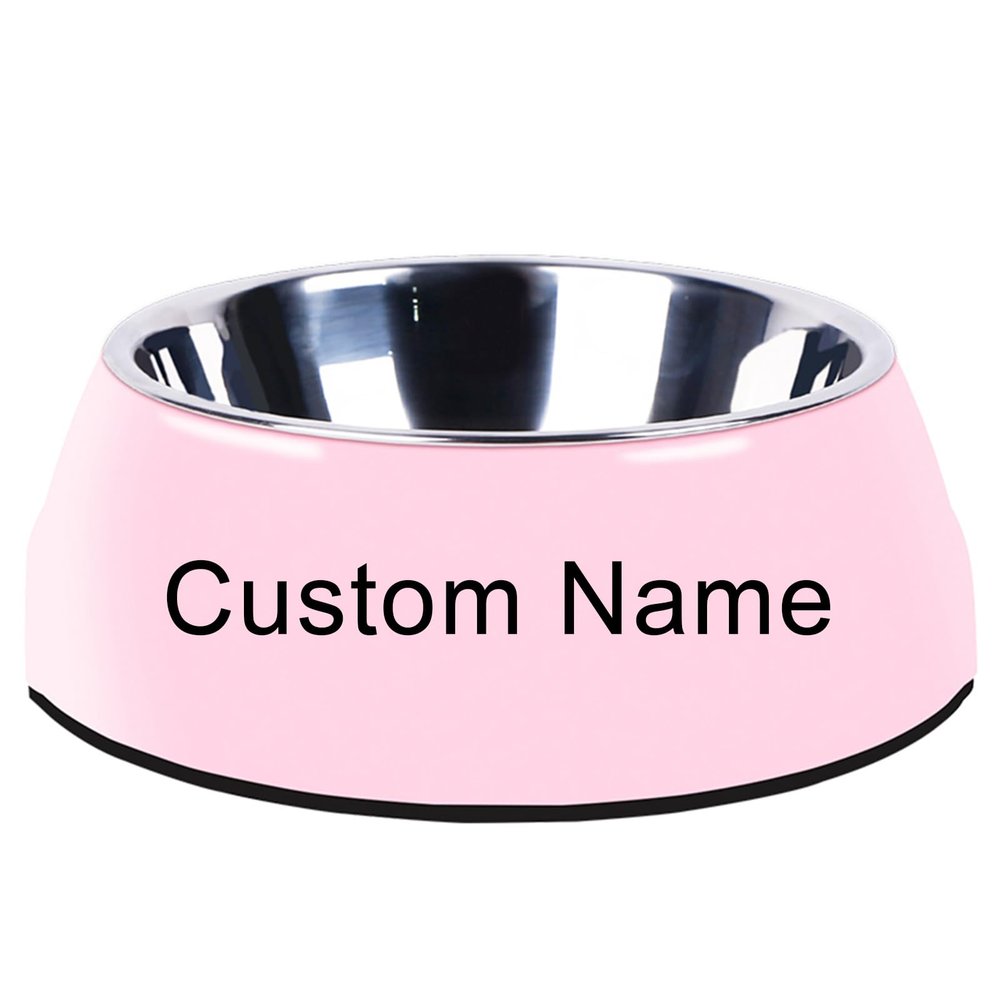 Personalized Pink Dog Bowl with Non-Slip Base and Removable Stainless Steel Insert