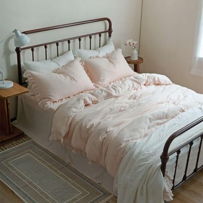 4-Piece Cotton Duvet Cover Set with Flat Sheet and Fringe Trim