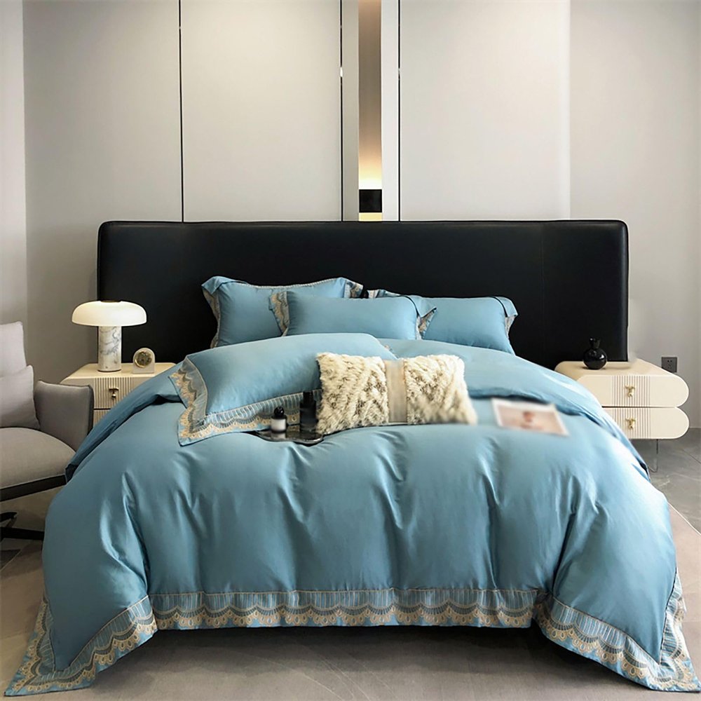 Bedding Set, Long-Staple Cotton, Embroidered, 4-Piece, Thickened Lace Trim