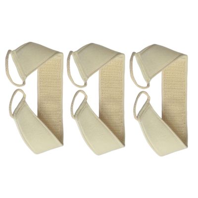 BELLIFFY 3-Piece Loofah Shower Brushes with Cotton, Back Brush with Strap, Beige