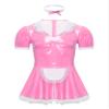 LiiYii Men's Crossdresser Lingerie Sissy Leather Dress Cosplay Maid Costume V-Neck Wet-Look Mini Dress, Pink, 5XL view 1