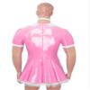 LiiYii Men's Crossdresser Lingerie Sissy Leather Dress Cosplay Maid Costume V-Neck Wet-Look Mini Dress, Pink, 5XL view 2