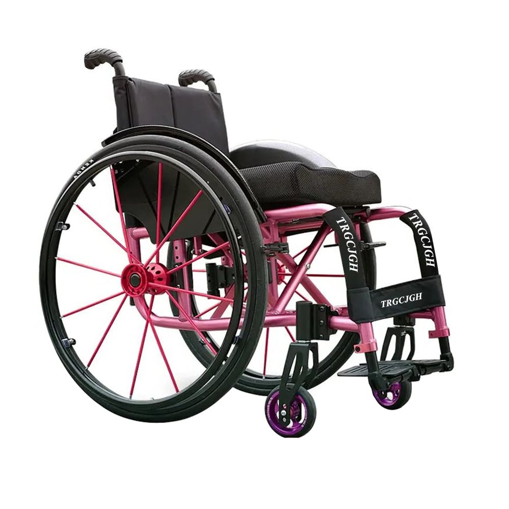 TRGCJGH Lightweight Folding Wheelchair for Transfer, Aluminum, Self-Propelled, 14.9-Inch Seat Width, Pink