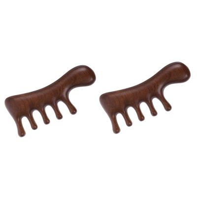 FRCOLOR 2-Piece Natural Sandalwood Wide-Tooth Anti-Static Massage Comb
