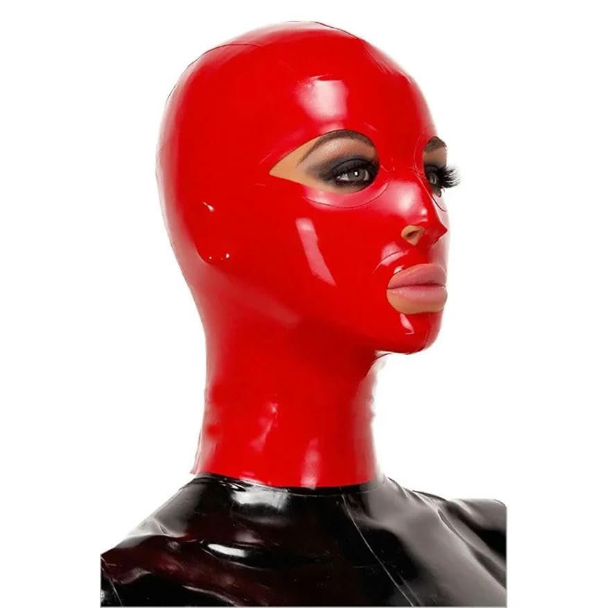GAYLOP Latex Fetish Mask, Natural Rubber Hood, Open Mouth and Eyes, Handmade, White, XXL