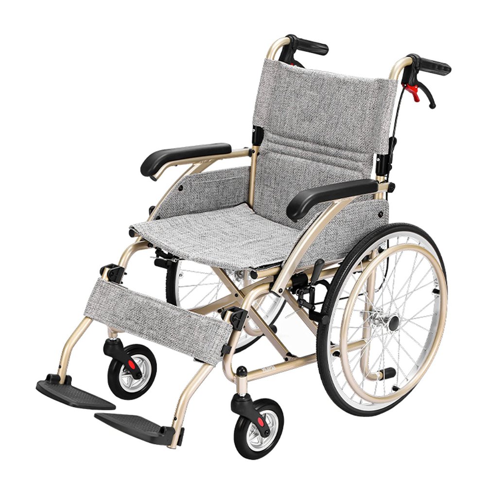 PNAJFUEL Lightweight Manual Wheelchair, Portable, Travel, Hand Brakes, Puncture-Proof Tires