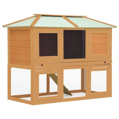 HOMIUSE Winter-Ready Outdoor Rabbit Hutch, 130 x 68 x 105 cm, XXL, Brown