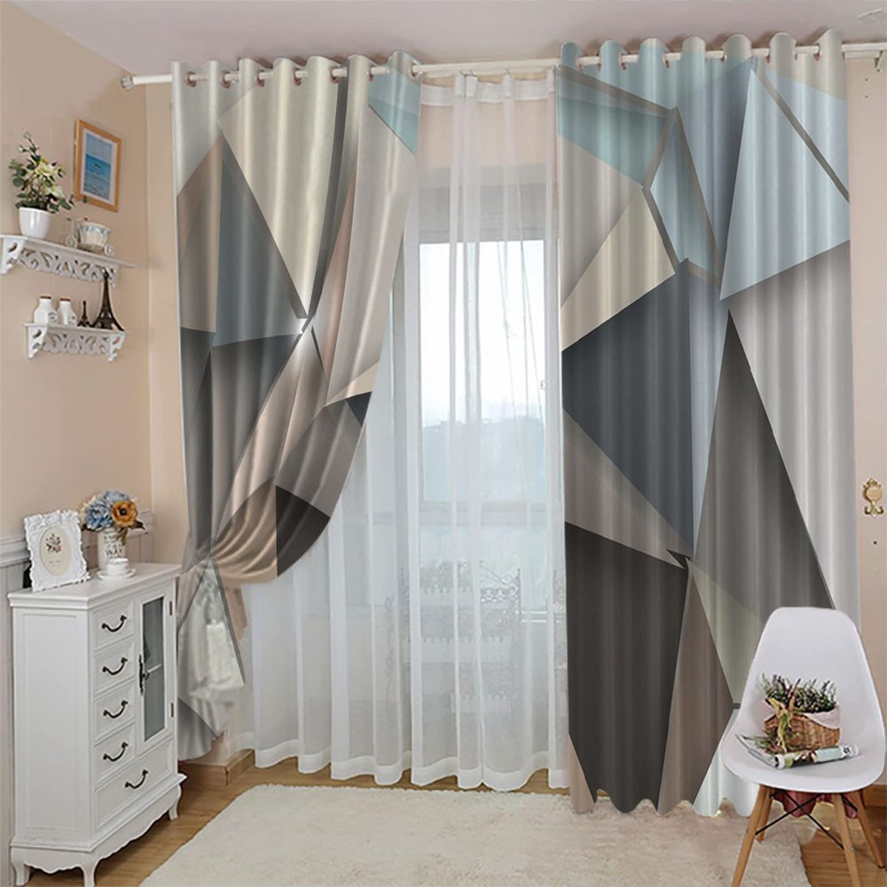 3D Abstract & Mise en Scène Blackout Curtains for Kids’ Rooms, Set of 2 Panels (W x L), 117.8 x 183.9 cm (W x L), Sound-Reducing, Thermal-Insulated Curtains for Boys and Girls