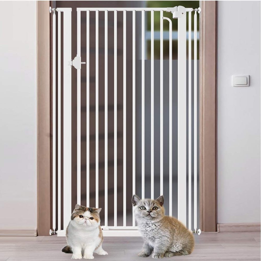 Extra-Tall Metal Pet Gate for Dogs and Cats, Indoor, Easy Installation, Adjustable Width, 99 x 104 cm, White