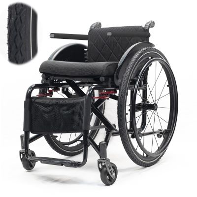 Lightweight Aluminum Alloy Wheelchair, Portable Folding Self-Propelled Sport and Leisure Wheelchair, 220 lb Capacity
