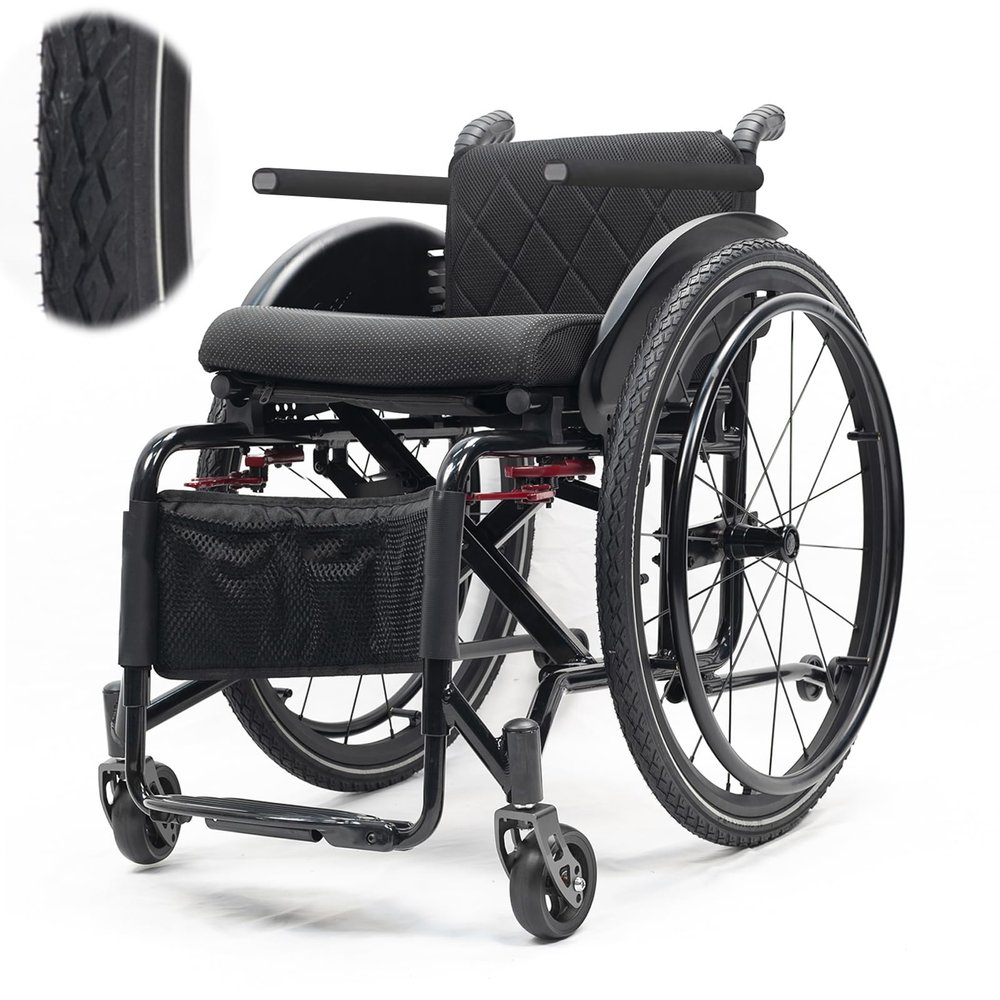 Lightweight Aluminum Alloy Wheelchair, Portable Folding Self-Propelled Sport and Leisure Wheelchair, 220 lb Capacity