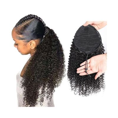 Human Hair Ponytail Extension, 25.461 cm, Afro Kinky Curly Drawstring Clip-In