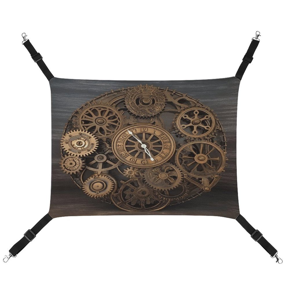 WYUSPGK Cozy Pet Hammock with Steampunk Gear Clock Print