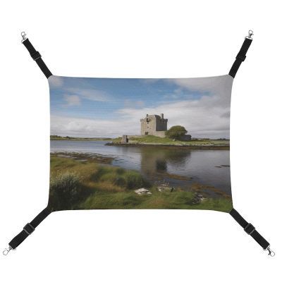 WYUSPGK Cozy Pet Hammock, View of Dunguaire Castle Print, Breathable Space-Saving Canvas Bed for Cats and Small Dogs, Adjustable, Portable, Easy to Clean