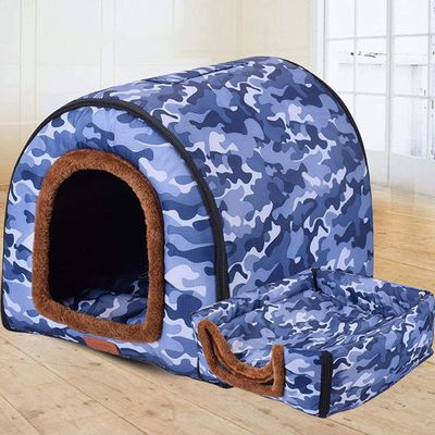 2-in-1 Large Pet House with Roof and Orthopedic Anxiety-Relief Pillow
