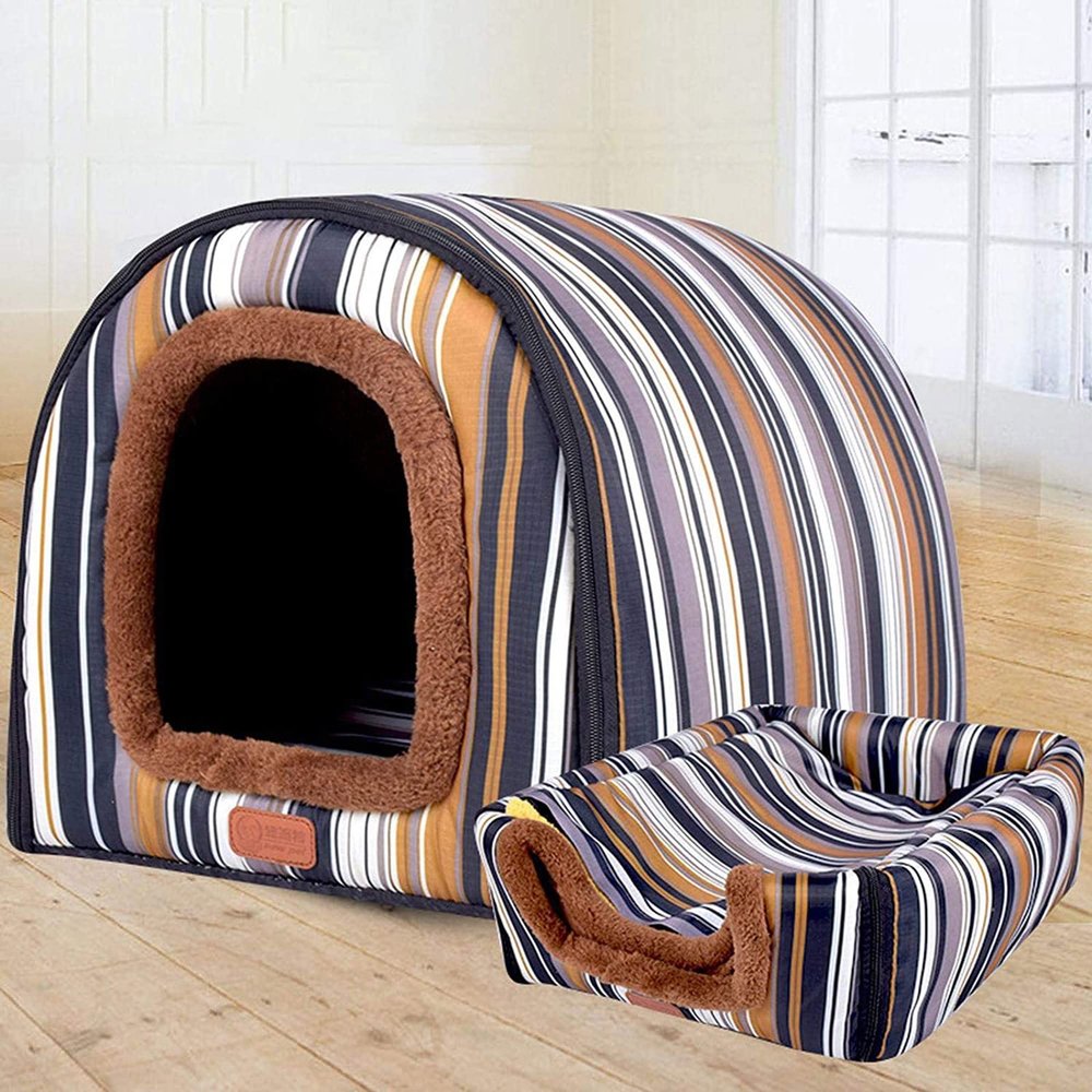 Large 2-in-1 Dog Bed House with Roof and Washable Orthopedic Cushion