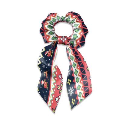 Xoenoiee Christmas-Style Hair Ties for Women, Satin Bow, Thick Hair, Bunny-Ear Elastic Hair Ties, 2 Pieces