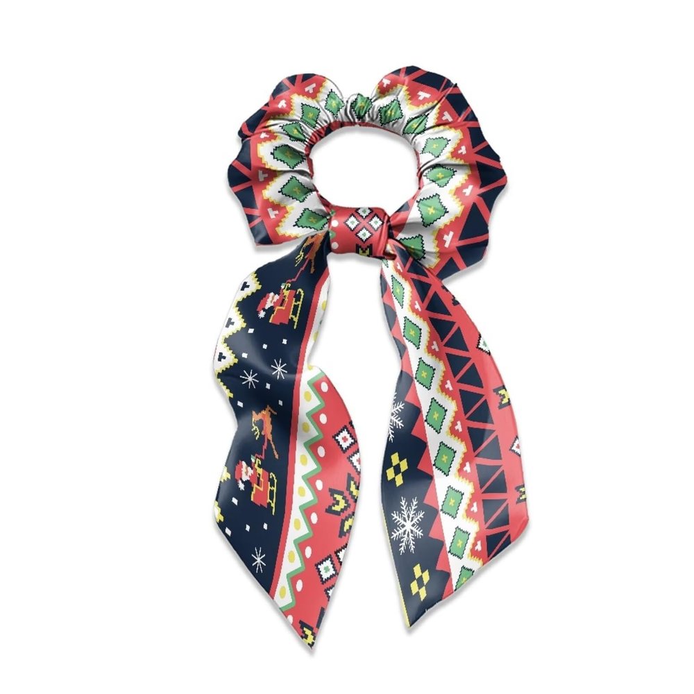 Xoenoiee Christmas-Style Hair Ties for Women, Satin Bow, Thick Hair, Bunny-Ear Elastic Hair Ties, 2 Pieces