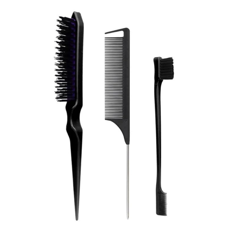 MIUYTRN 3-Piece Hair Brush and Comb Set, Black