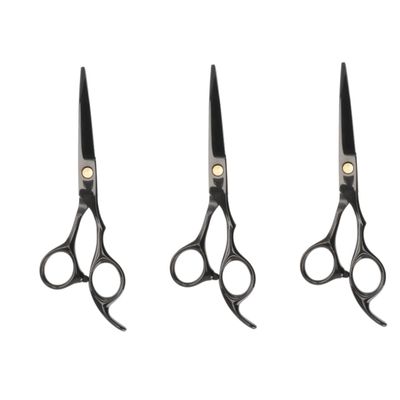 FRCOLOR 3-Piece Professional Hair Cutting Scissors, Black Stainless Steel Barber Shears
