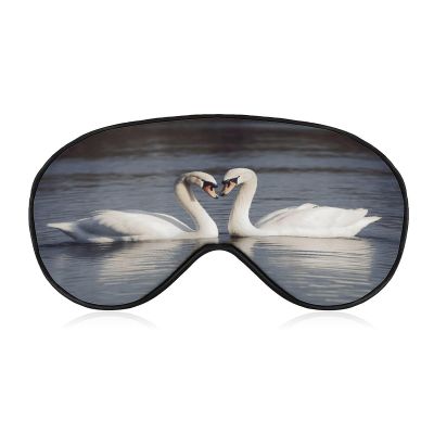 Sleep Mask for Women and Men, Printed White Swan Design, Adjustable and Lightweight