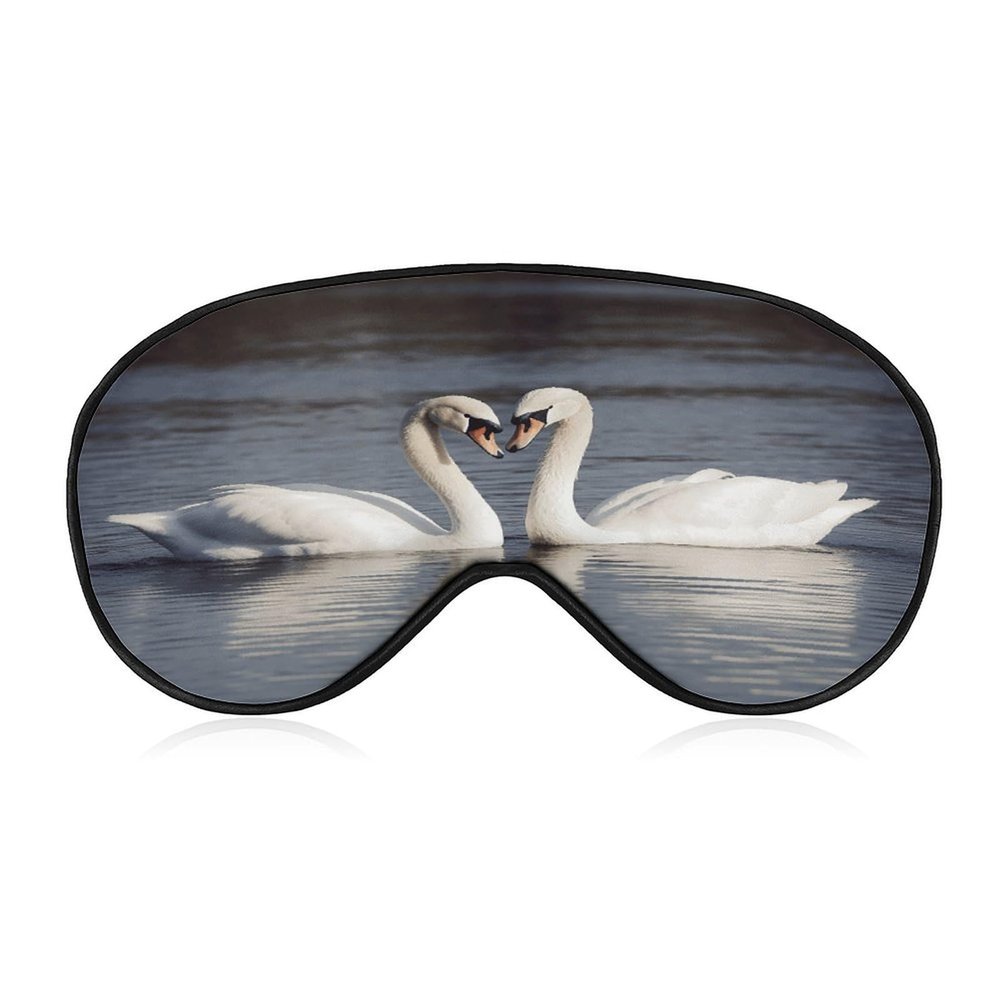 Sleep Mask for Women and Men, Printed White Swan Design, Adjustable and Lightweight