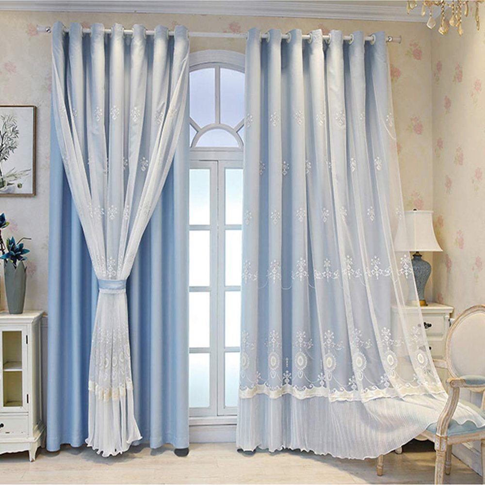 Blackout Curtains for Kids' Rooms, Thermal Insulated, Pencil Pleat, Lined with White Sheer Tulle Overlay, Double-Layer, Solid Panels, 1 Panel