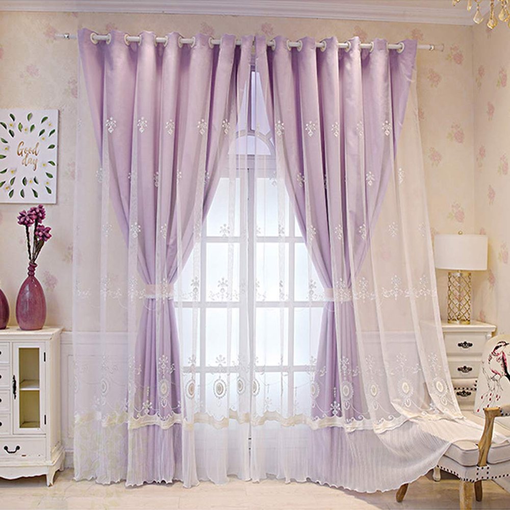 Blackout Curtains for Kids' Rooms, Thermal Insulated, Lined, with White Sheer Tulle Overlay, Double-Layer, Pink, 1 Panel