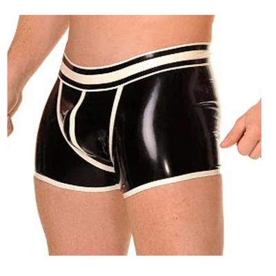 Men’s Latex Shorts, Rubber Briefs, Black/White, M