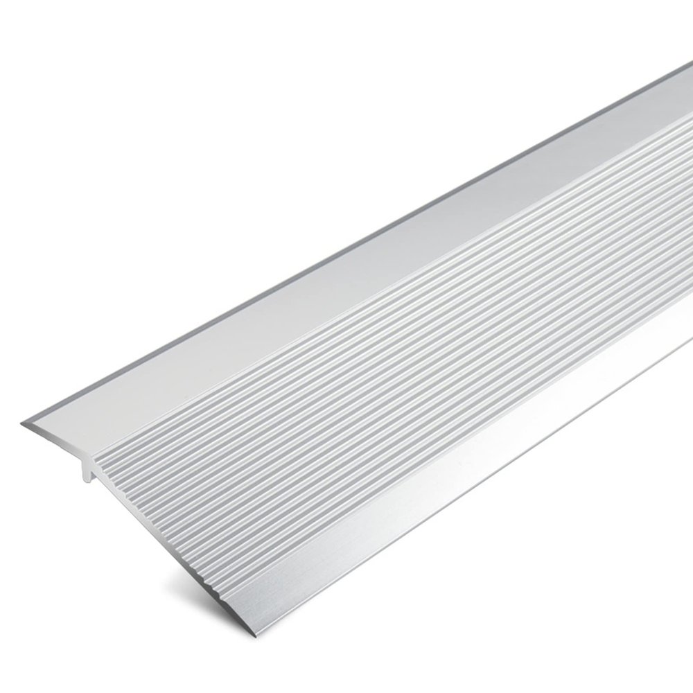 QTYQWC Transition Strip for Uneven Floors, Non-Slip Aluminum Reducer for Indoor Balcony Doors, 10 cm Extra-Wide Grooved Carpet Trim, Gray, 120 cm/47 in