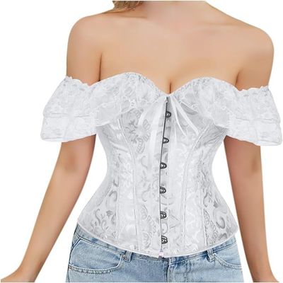White Corset, Black Corset, Women's Long French Lace Corset, Vintage Victorian Retro Corsage, Sexy White, M