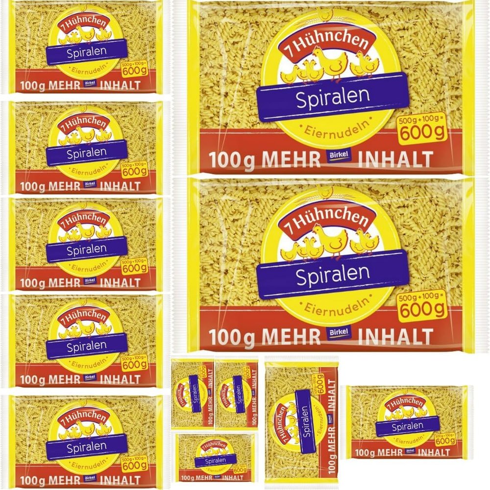 Birkel 7 Hähnchen Spiral Egg Noodles, 600 g x 12, with Pufai