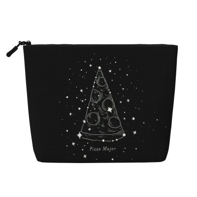 Pizza Print Makeup Bag for Women, Portable Cosmetic Pouch, Spacious Travel Organizer, Black, One Size