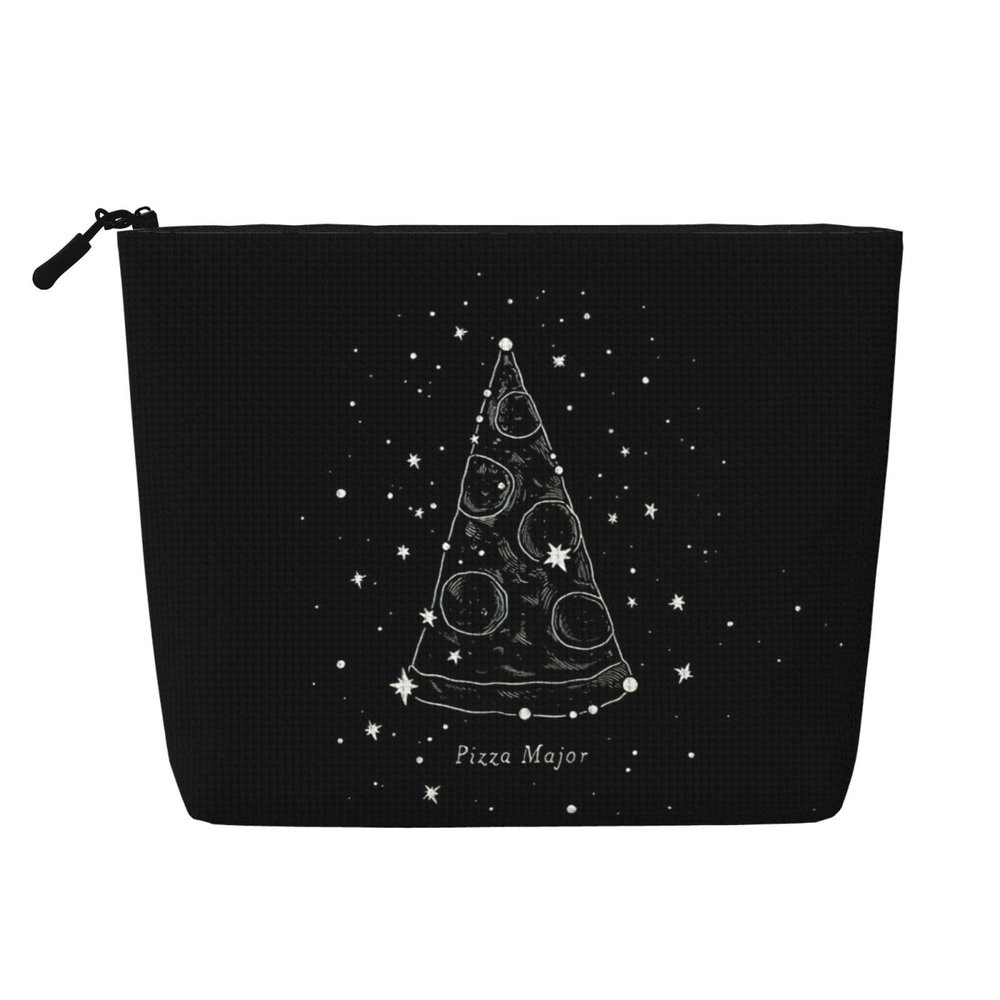 Pizza Print Makeup Bag for Women, Portable Cosmetic Pouch, Spacious Travel Organizer, Black, One Size