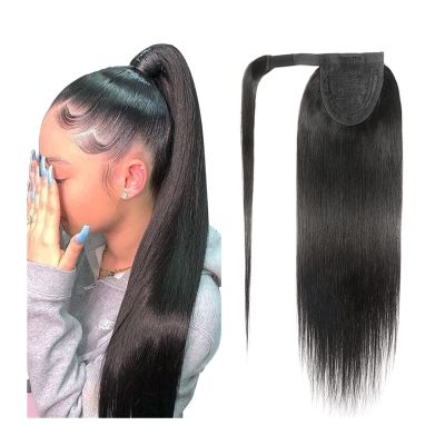 10–30 in Magic Paste Ponytail Extension for Women, Straight Wrap-Around Brazilian Remy Human Hair
