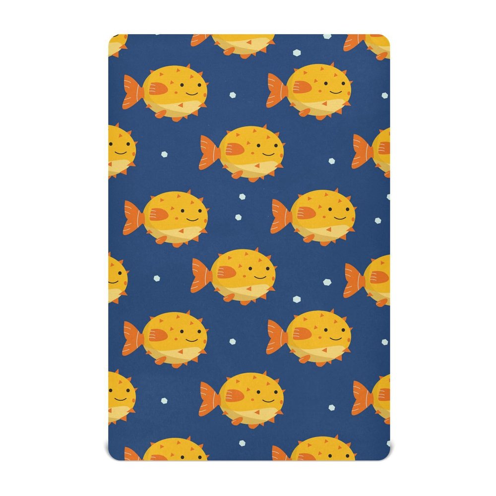 Fitted Crib Sheet for Boys and Girls, Soft Cartoon Fish Pattern, 132 x 71 cm