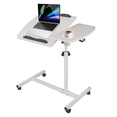Adjustable Laptop Table with Wheels, Mobile Standing Desk for Bed or Sofa, Stable and Ergonomic, Portable C-Shaped Side Table, 60 x 40 cm