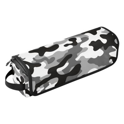 FRODOTGV 2-in-1 Curling Iron Travel Case with Heat-Resistant Mat, Zipper, Large Capacity, Camouflage Black/White