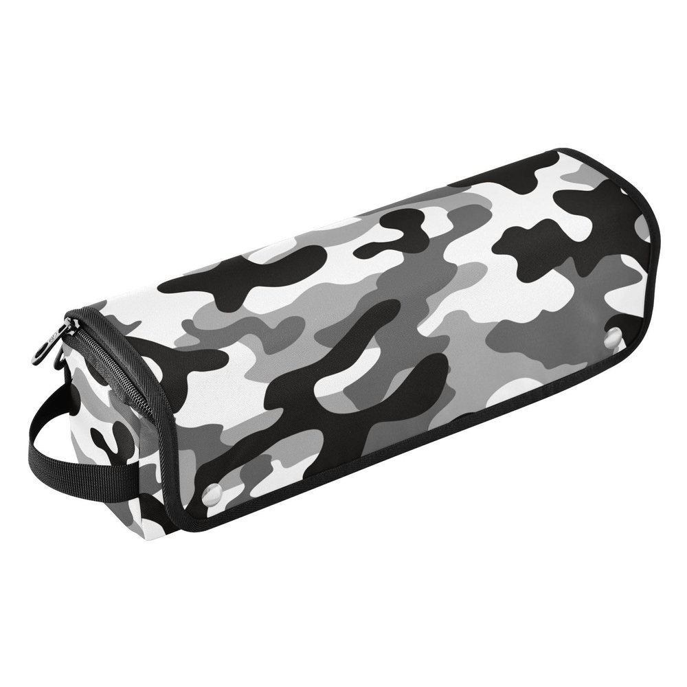 FRODOTGV 2-in-1 Curling Iron Travel Case with Heat-Resistant Mat, Zipper, Large Capacity, Camouflage Black/White