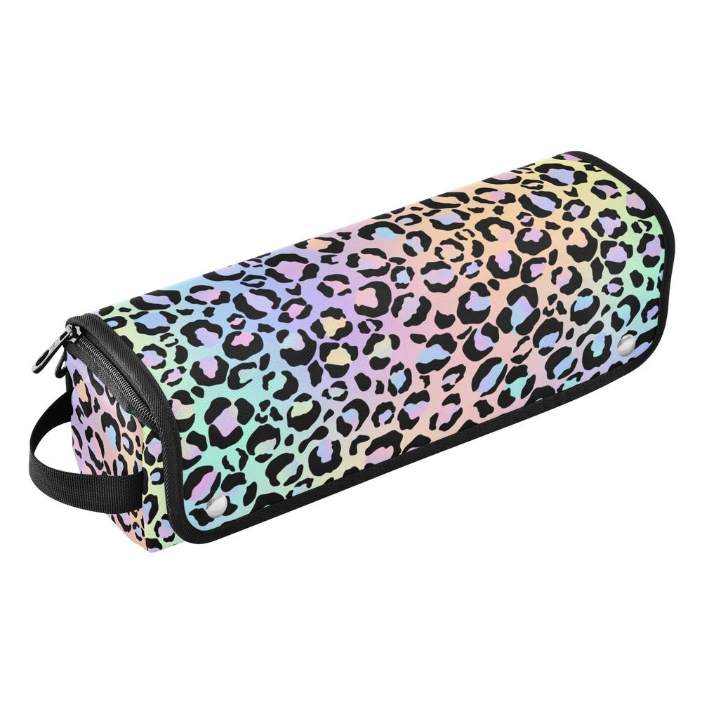 FRODOTGV 2-in-1 Hair Tool Organizer, Heat-Resistant Travel Case with Mat, Holographic Leopard Print