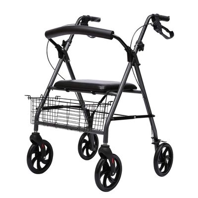 Aluminum Rollator for Seniors, Foldable Walker and Shopping Cart with Seat and Hand Brake, Narrow Walking Frame with Star Design