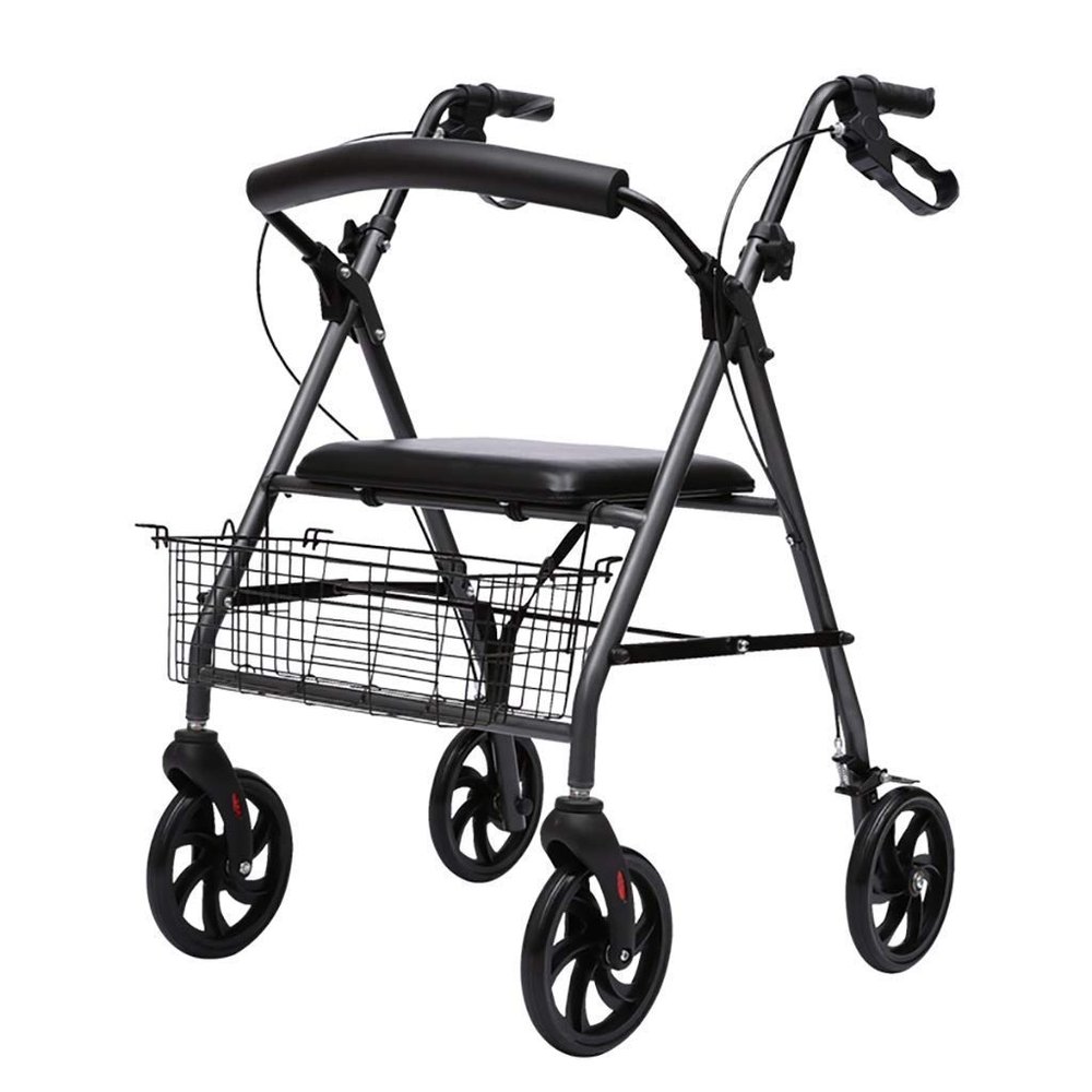 Aluminum Rollator for Seniors, Foldable Walker and Shopping Cart with Seat and Hand Brake, Narrow Walking Frame with Star Design